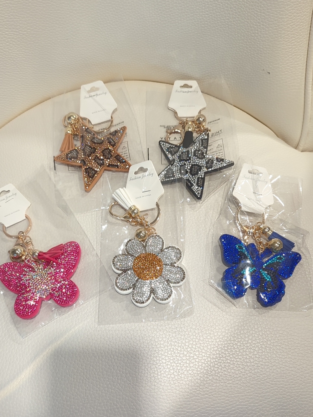 Sparkle Daisy Keychain Bag Charm — White & Gold